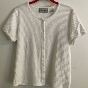 Sarah Bentley White Button-Up Short Sleeve Top Size Small